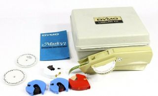 Vtg Yellow1970s DYMO LABEL MAKER MARK VI M - 6 in Case With Extra Wheels and Tapes 3
