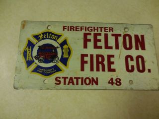 Vintage Felton De.  Fire Dept.  Station 48 Aluminum Metal Novelty License Plate