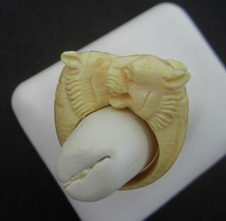 Vintage Hand Carved Bone Two Facing Tigers Ring Size 5.  5