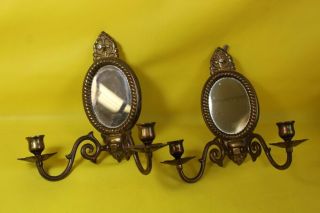Set Of Two Vintage Brass Mirror Wall Candle Holders Nun 67 Mw