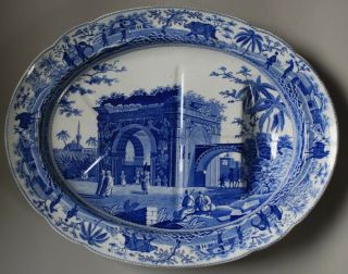 Antique Pottery Pearlware Blue Transfer Spode Caramanian Oval 20.  5 " Platter 1810