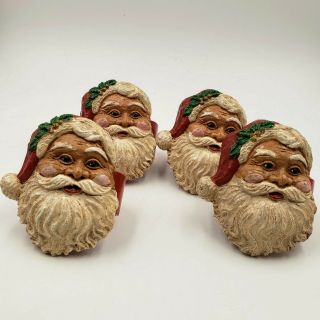 Set Of 4 Vintage Christmas Holiday Napkin Rings Santa Claus Made In Philippines