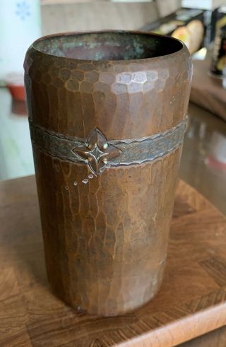 Rare Roycroft 5” Tall 2 - 1/2” Diameter Cylinder Hammered Copper Vase