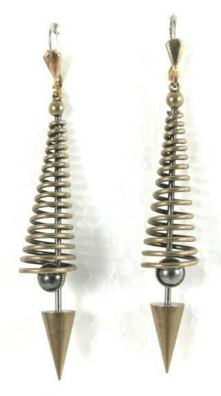 Earrings Mcm Vintage Mid Century Modern Abstract Design Black Glass Silver Hook