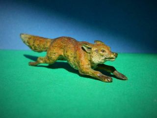 Vintage Miniature Cold Painted Vienna Bronze Running Fox C1900 2 5/8 " In Length