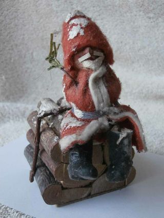 Rare Antique German Santa Claus On A Log Pile Candy Container