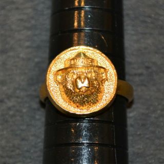 Vintage Smokey Bear Ring Gold Tone Adjustable Rare & Htf Euc
