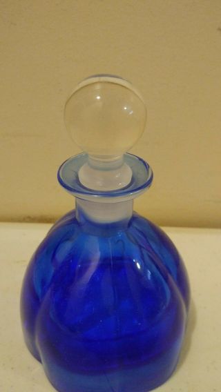 Vintage Heavy Glass Petal Shaped Cobalt Blue Perfume Bottle With Clear Stopper