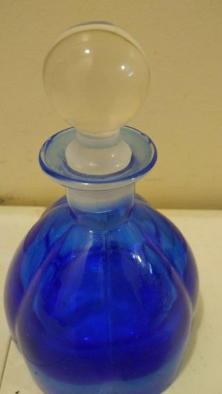 Vintage Heavy Glass petal Shaped cobalt blue Perfume Bottle with clear Stopper 2