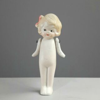 Vintage 3 1/2 " Bisque Doll Girl Made In Japan 1920s Charlotte Frozen Moving Arms