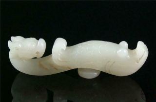 Fine Old Chinese Celadon Nephrite Jade Belt Hook Buckle Statue Dragon Head