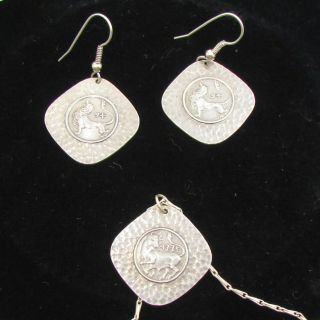 Vintage Zodiac Signs Silver 925 Leo Earrings & Taurus Pendant Marked Israel Made