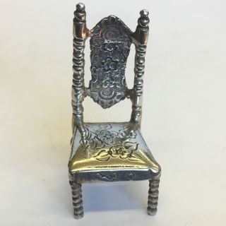 Antique Solid Silver Miniature Chair Barley Twist Style Imported In 1927