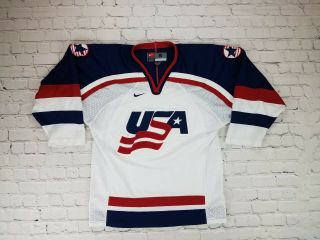 Vtg 1998 Nike Usa Olympic Team Ice Hockey Jersey Blue Sz Small - Nagano Vintage