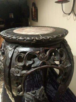Antique Chinese Carved Pedestal Plant Stand Marble Top