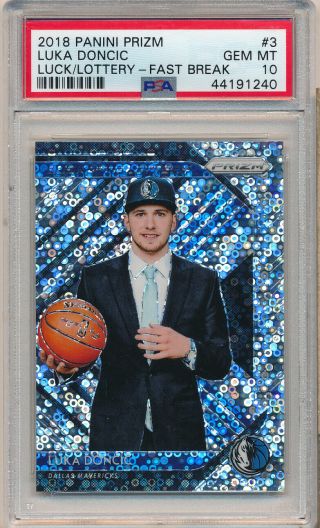 2018 - 19 Panini Prizm Fast Break Luck Of The Lottery 3 Luka Doncic Rookie Psa 10