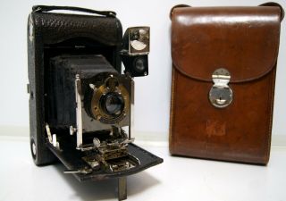 Kodak Usa No.  3 Folding Pocket Film Camera Model G Old Bellows Vintage With Case