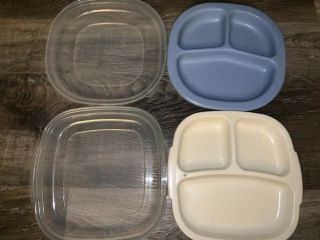 Rubbermaid Vtg Divided Lunch Plates Heatables Tableware Microwave Lid Set Of 2