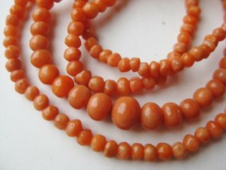 Antique Victorian Gold Filled Graduated Coral Bead 20 " Long Necklace