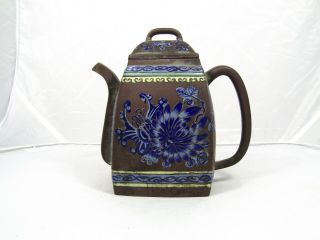 Chinese 18th/19th C.  Yixing Teapot,  Blue Enamel,  Famille Rose,  Tea Pot