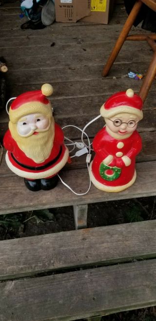 Vintage Mr And Mrs.  Santa Claus Blow Molds 15 Inch Union Products