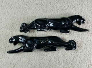 Set 2 Vtg.  12 " Black Ceramic Porcelain Stalking Jaguar Panther Statue Figurines
