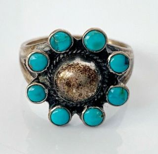 Vintage NAVAJO Flower RING TURQUOISE & STERLING SILVER 925 Native American Great 3