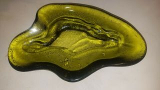 Vintage Blenko Glass Amoeba Shape Dish Ashtray Green Art Glass