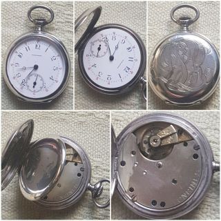 Antique Sterling Silver Cased Longines Pocket Watch &