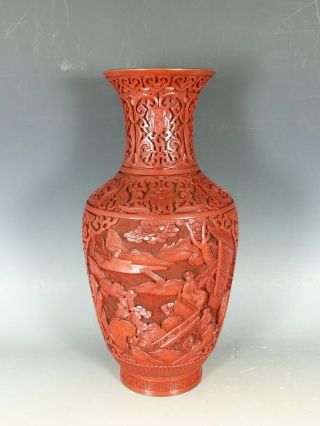 Large Chinese Carved Cinnabar Lacquer Vase 19thc