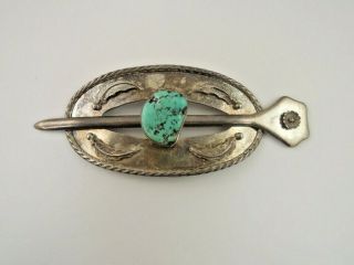 Navajo Vintage Sterling Silver & Turquoise Hair Barrette With Stick
