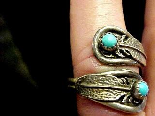 Vintage Navajo Turquoise - Sterling Silver Signed Ring 40,  Yrs Old Sz 9.  5