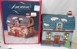 Vintage Lighted Ceramic Christmas Village House - Americana Library Building
