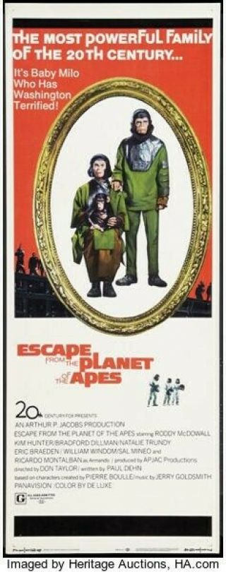 Escape From The Planet Of The Apes,  20th Century Fox,  1971.  Insert 14 " X 36 ".