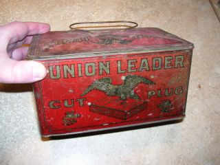 Vintage Union Leader Cut Plug Tobacco Lunchbox Tin With Handle