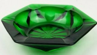 Vintage Emerald Green Glass Cigarettes Ashtray Hexagon Cigar Star 5.  75 Ash Tray