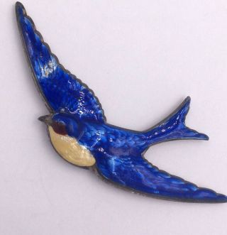 Vintage Sterling Silver Truart Enamel Blue Bird Pin Brooch 9.  1gr