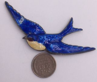 Vintage Sterling Silver Truart Enamel Blue Bird Pin Brooch 9.  1gr 3