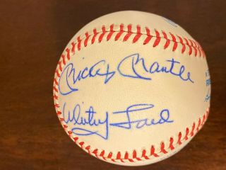 Joe Dimaggio Mickey Mantle Whitey Ford Yogi Berra baseball signed 3