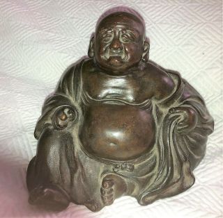 Vintage Chinese Bronze Seated Fat Budda Figure Signed