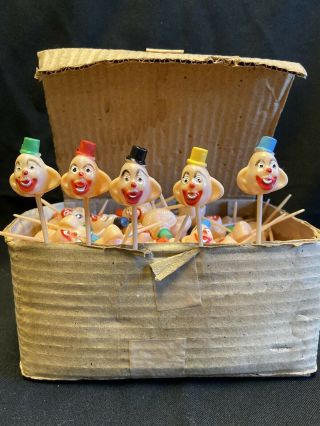 Vintage Nos Hand Painted Clown Cupcake Martini Toppers Creepy Clowns