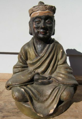 Unusual Antique Chinese Ceramic Pottery Figure Figurine Buddhist Monk Tibet
