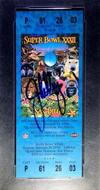 1998 Bowl Xxxii John Elway Signed Autographed Full Ticket Psa Dna Hof