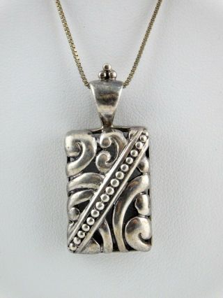 Vintage Modernist Rectangular Pendant Necklace Sterling Silver Italy Fas Chain