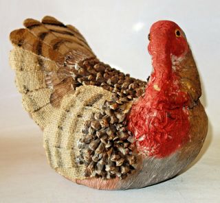 Vintage Turkey Thanksgiving Paper Mache Pine Cones Burlap Centerpiece Figure