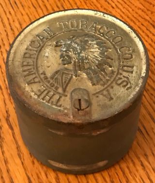 Vintage The American Tobacco Co.  U.  S.  A.  Tin Embossed Indian 2 - 1/8 " H X 2 - 3/4 " D