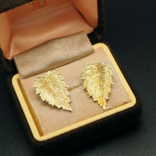 Fine Vintage Jewellery Sterling Silver 925 Gold Vermeil Clip On Leaf Earrings