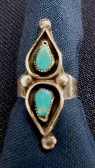 Zuni Sterling Petit Point Turquoise Handmade Vintage Ring Size 2.  5