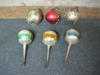 6 - Vintage Glass Christmas Tree Ornaments With Beads And Wire Netting