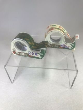 Vintage Metal Scotch Tape Dispensers With Christmas Tape Set Of 2